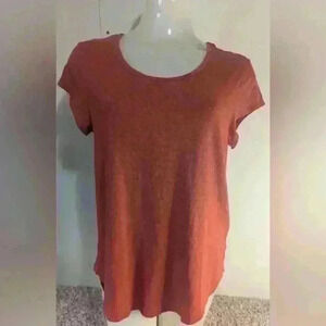 Max Studio Women's Medium Orange Short Sleeve Crew Neck T-Shirt Cutout In Back