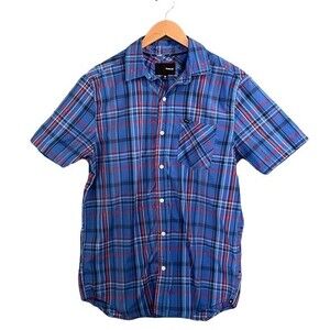 Hurley Top Plaid Short Sleeve Button Front Shirt Royal Blue Men’s Size Medium