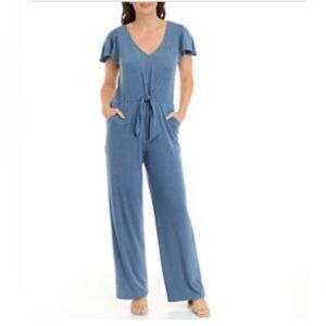 Juniors' Short Flutter Sleeve Tie Front Jumpsuit