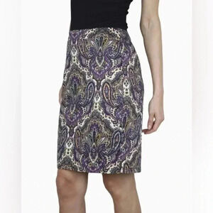 J. Crew | Purple Paisley Bohemian Print Number 2 Pencil Skirt Size 10 M Medium