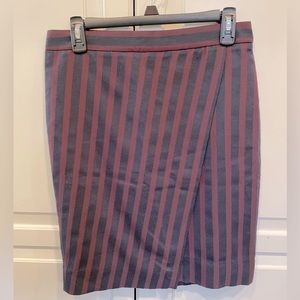 J Crew Pencil Skirt Skirt Size 2 Navy‎ Blue & Burgundy Red Stripe Print Lined