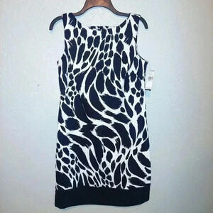 NWT AB Studio Black/white Animal Print sleeveless shift dress size 10