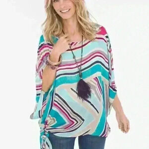 Chico's Angled Striped Multi-Color Absract Side-Tie Poncho Size Small/Medium