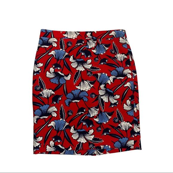 J.Crew Red White Blue Pencil Skirt Floral Print Size 6 - Picture 1 of 6