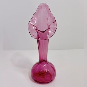 Vintage Fenton Glass Jack In The Pulpit Cranberry Glass Ruffled Glass Vase 10”