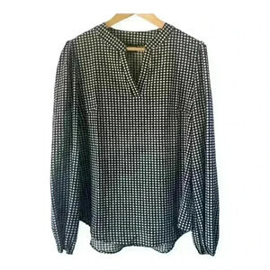 Shein Women's Black White Checkered Plaid Long Sleeve V Neck Blouse Size XL