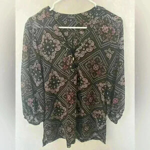 Dynamite Long Sleeve Top Blouse Floral BOHO Medium