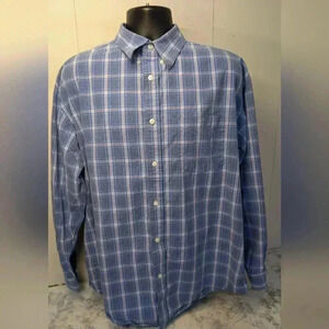 Wrangler 20x Mens Blue Long Sleeve Button Western Casual Plaid Shirt XL