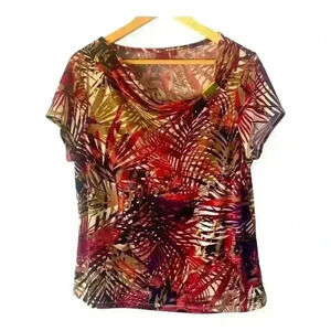 212 Collection Womens Abstract Lined Short Sleeve Gathered Blouse Size XL