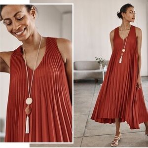 J. Jill Wearever Sunburst Pleated Elliptical Sleeveless Shift Maxi Dress Red 4X