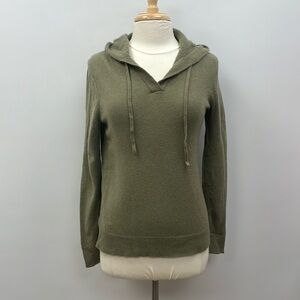 Theory Cashmere Hooded Pullover Sweater Minimalist Olive Green XS