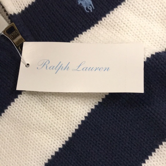 NEW Ralph Lauren baby boy sweater 12 months blue white striped 1/4 zip pullover - Picture 5 of 9