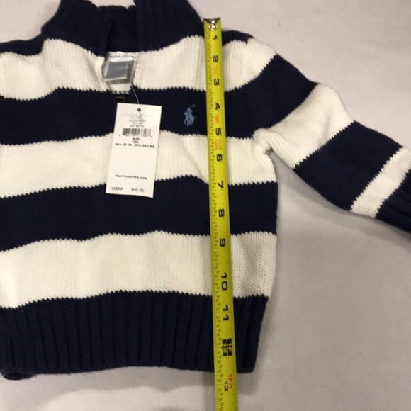 NEW Ralph Lauren baby boy sweater 12 months blue white striped 1/4 zip pullover - Picture 8 of 9