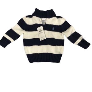 NEW Ralph Lauren baby boy sweater 12 months blue white striped 1/4 zip pullover