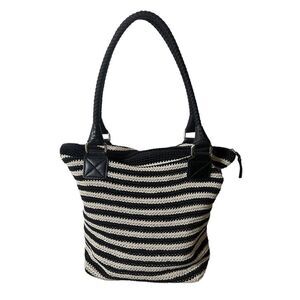 The Sak Cambria Black & Eggshell Striped Crochet Shoulder Bag