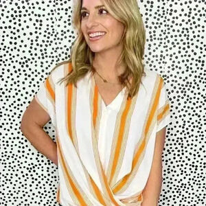 LUSH Orange and White Striped Button Down Lightweight Blouse Size Medium