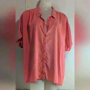 Terra & Sky Women's 1X (16W-18W) 100% Lyocell Pink Button Down Camp Shirt Soft