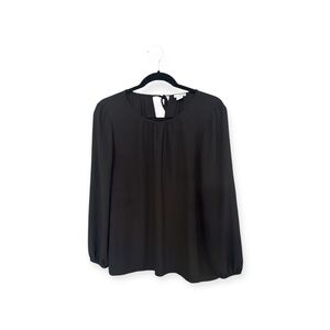 J by J.Crew Womens Chiffon Blouse Black keyhole Back Size 0 Balloon Sleeves