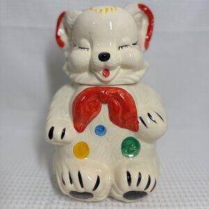 1950s American Bisque Polka Dot Sitting Bear Cookie Jar – Vintage Collectible