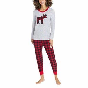 Eddie Bauer Women's Buffalo Check Moose Sleep Set Pajama XL NWT