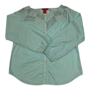 Sundance Aqua Blue Open Lacework Long Sleeve Boho‎ Peasant Blouse Size Medium