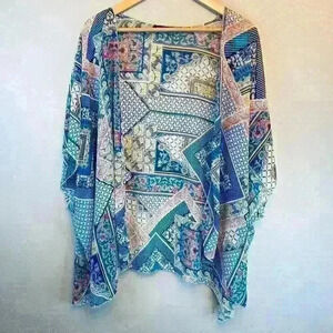 Paper Moon Multicolor Abstract Patchwork Bohemian Kimono Duster Size Medium