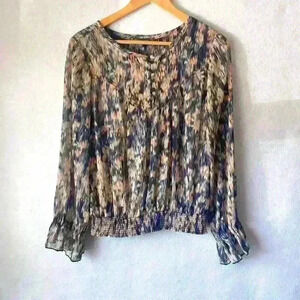 Democracy Tie Dye Abstract Long Bell Sleeve Button Pullover Blouse Size M