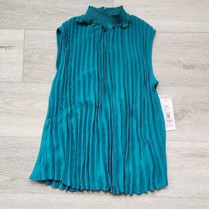 Nanette Lepore Teal Pleated Top Womens Xs Halter Sleeveless Smocked Keyhole Nwt