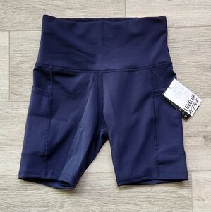 Level Up Active Navy Blue Bike Shorts Womens Small Pocket Scult Fabric Nwt