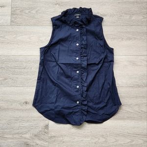 Ann Taylor Factory Navy Shirt Womens Small Sleeveless Button Down Ruffle