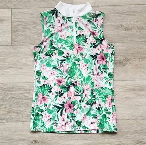 Tommy Bahama Pink Green Floral Shirt Womens Xs Sleeveless Zipper UPF Nwt