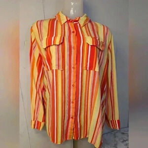 K. Jordan Button Down Shirt Women's Size XL  Striped Long Sleeve Rayon Pockets