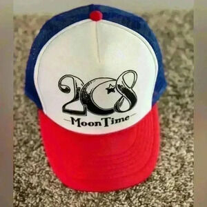 208 Moon Time USA Trucker Hat Ball Cap SNAPBACK Mesh Back Red White Blue