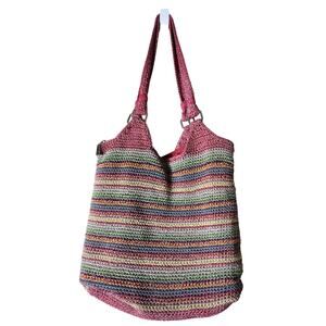 THE SAK Pink Green Rainbow Crotchet Boho Hippie Handbag Shoulder Bag