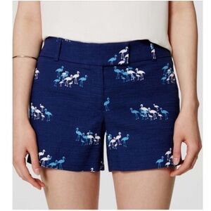 Ann Taylor LOFT Mid-Rise Flamingo Graphic Riviera Chino Shorts Preppy Blue 2