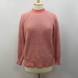 Ann Taylor LOFT Knit Mock Neck Long Sleeve Pullover Sweater Coral Pink Small