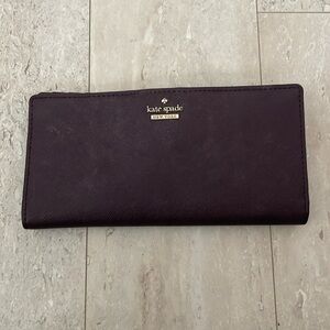 Kate Spade Slim Bifold Logo Graphic Leather Wallet Plum Purple OS