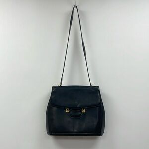 Bally Leather Double B Shoulder Handbag Black 10"x9"x3"