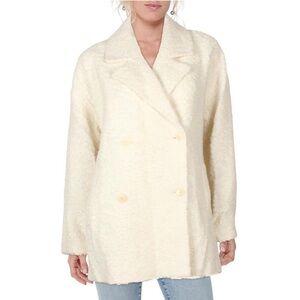 Eileen Fisher Boucle Knit Double Breasted Jacket Winter Coat Minimalist Cream