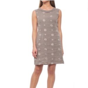 Lina Tomei Linen Embroidered Dot Lagenlook Art to Wear Shift Dress Grey Medium