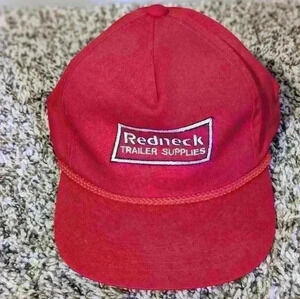 Vintage Redneck Trailer Supplies Hat Red Cap Leather Adjustable Strap OSFA