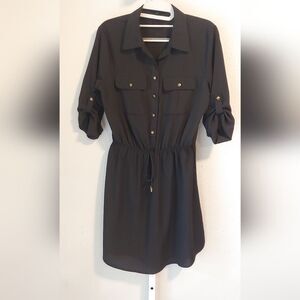 Bebop Black Cinched Waist Dress w Button up Top Sz S