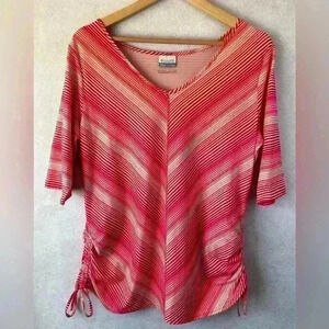 Columbia Anytime Casual Striped Omni Wick Cinched Sides V-neck Pink Tunic XL