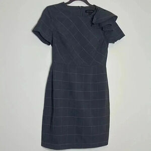 Banana Republic Windowpane Plaid All Season Flutter Detail Wool Dress