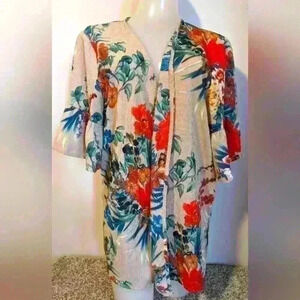 I Love Flowy Floral Boho Open Front Kimono Oversized Size S Swim Cover