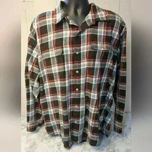 IZOD Brown White Orange Soft Plaid Long Sleeve Flannel Shirt Size 2XL