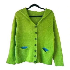 Misslook Women's Green Chunky Knit Hooded Long Sleeve  Button Up Cardigan XL