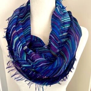 Apt 9 Multicolor Blue Purple Teal Black Stripe Bohemian Raw Edge Infinity Scarf