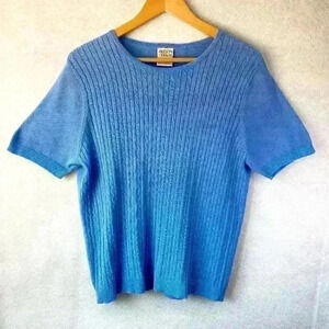 Allison Daley Blue Short Sleeve Cable Knit Scoop Neck Sweater Size Medium