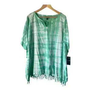 NWT Chap's Women's Printed Tie Dye Fringed Dolman Top Size 1x